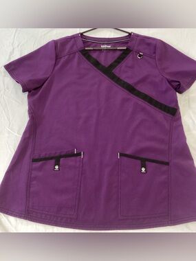 Scrubstar Women's Purple Scrub top with Black Trim stretch